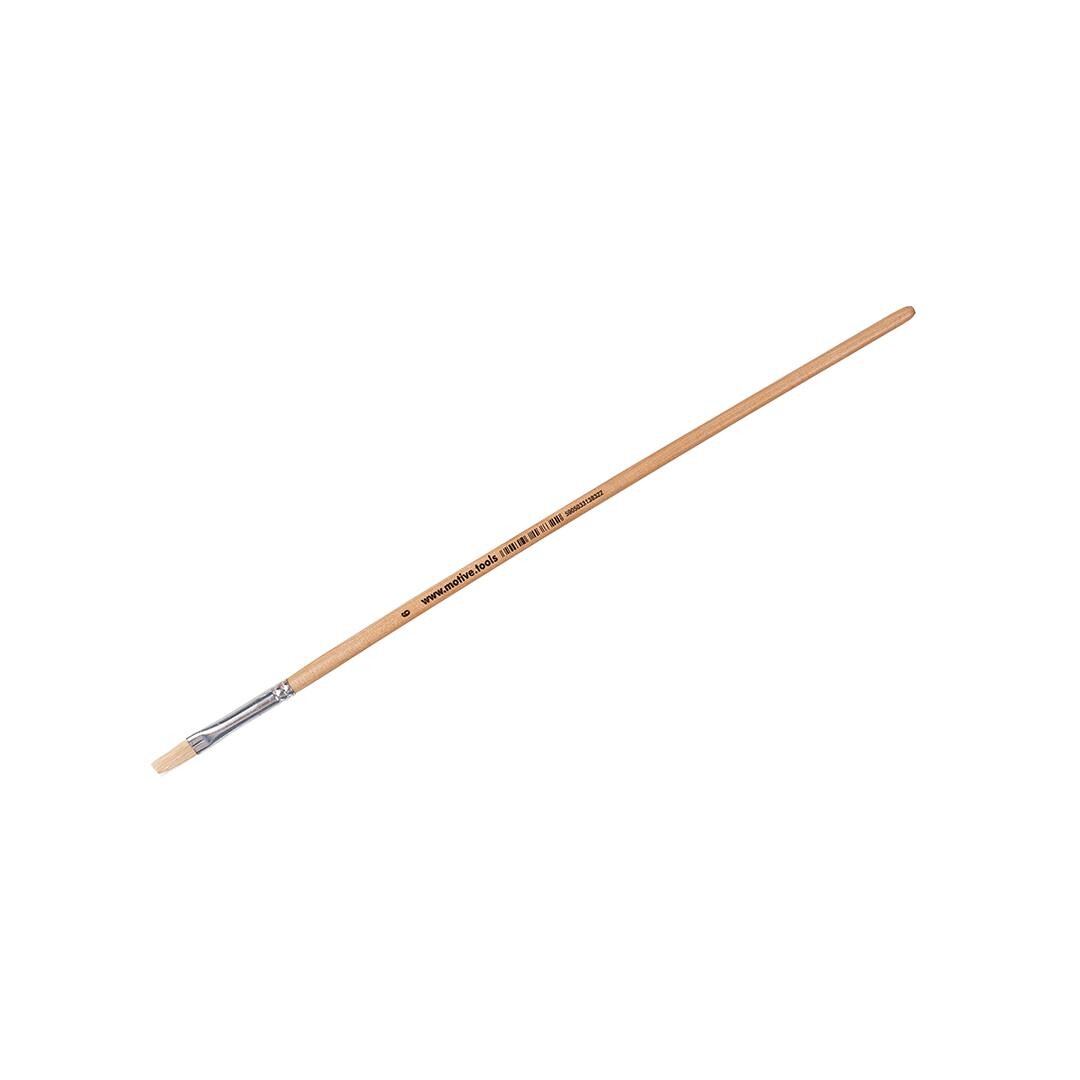 megabudowlany-motive-pedzel-do-paskow-6mm-sklep-budowlany - Mega Budowlany Flat-faced wooden paintbrush with metal ferrule and light bristles. Used for painting or glazing surfaces.