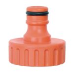 Orange plastic bottle cap with a black gasket and ribbed base, shown in close-up