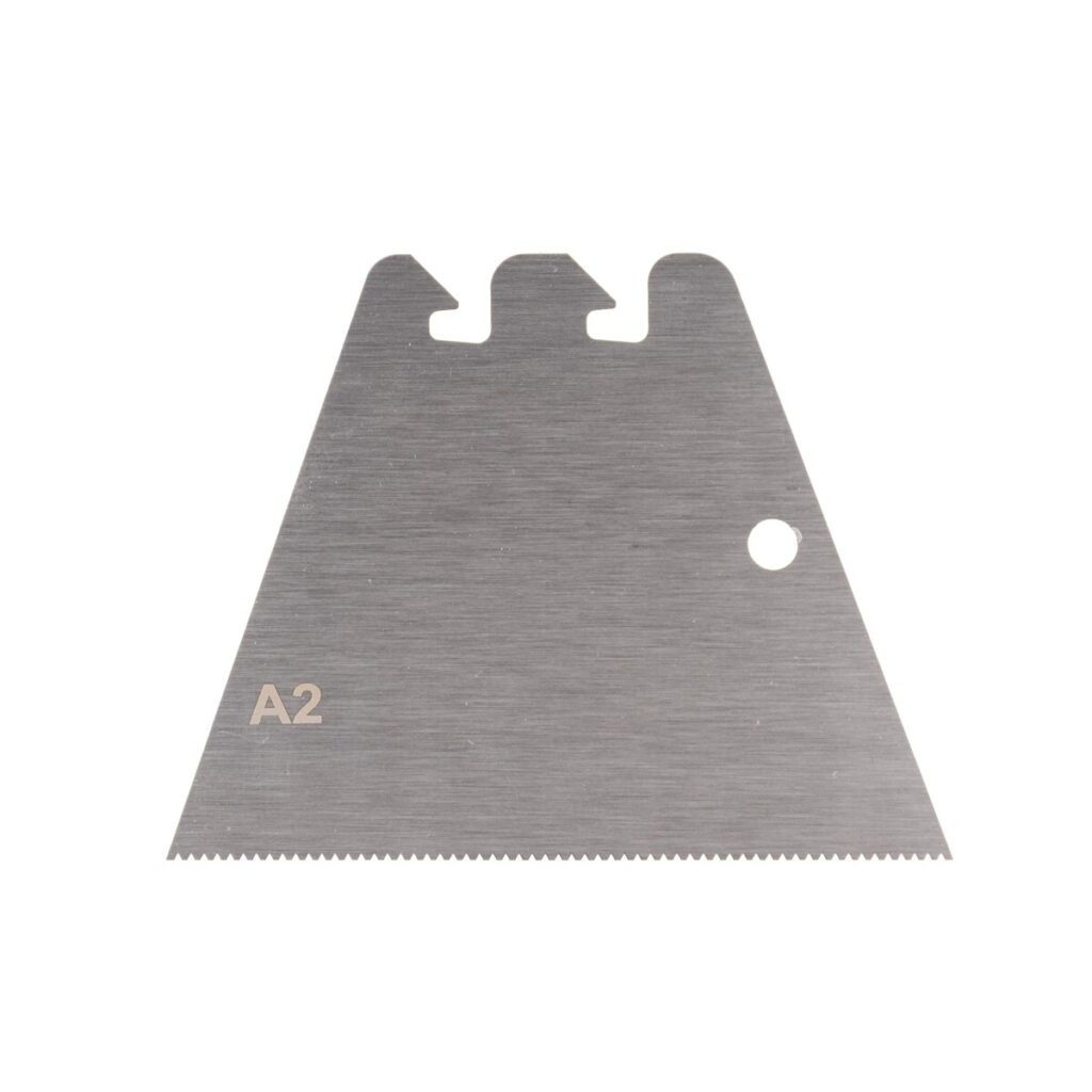 Metal triangular blade segment with a serrated bottom edge, labeled 'A2', and a circular mounting hole on the right side.