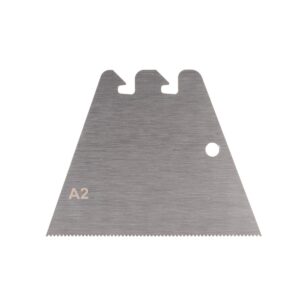 Metal triangular blade segment with a serrated bottom edge, labeled 'A2', and a circular mounting hole on the right side.
