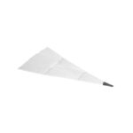 White pastry bag with a small piping tip for icing or decorating cakes/cookies.