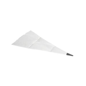 White pastry bag with a small piping tip for icing or decorating cakes/cookies.
