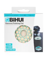 Packaging for BIHUI Diamond Polishing Pad, 100 mm diameter, #1500 grit, with a honeycomb pad visible through a circular window.