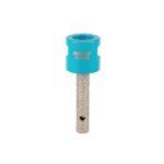 Dental burr with turquoise cap and gold rough drill shaft, used for tooth preparation or grinding.