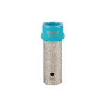 Cylindrical metal adapter with a bright blue top labeled '20MM' at the crown.