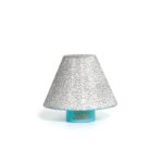Turquoise sanding cone accessory with a textured silver abrasive tip, designed for a rotary tool