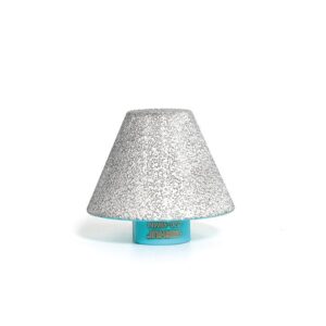Turquoise sanding cone accessory with a textured silver abrasive tip, designed for a rotary tool