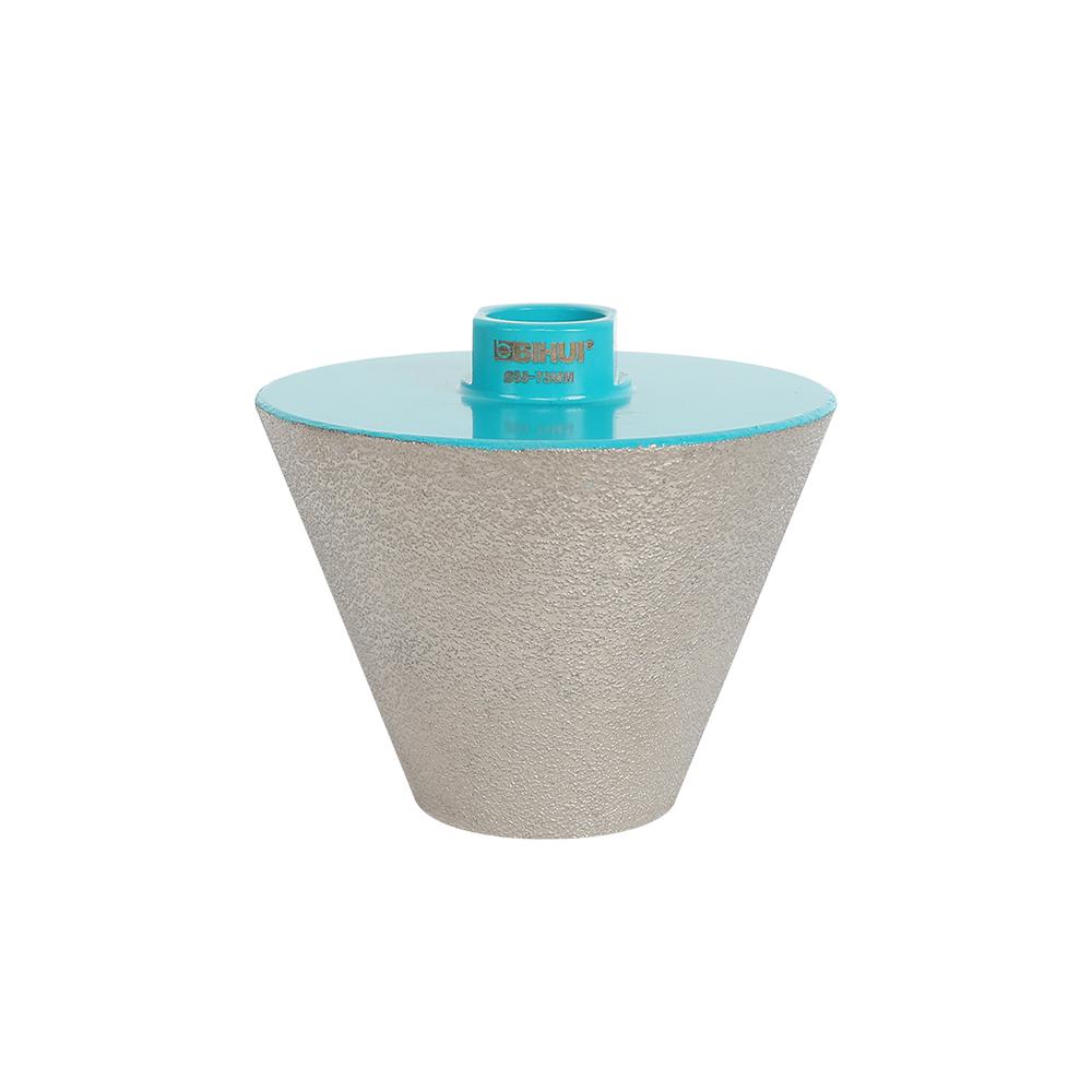 megabudowlany-bihui-frez-diamentowy-stozkowy-sciety-m14-35-75mm-sklep-budowlany - Mega Budowlany Cone-shaped object with a textured gray body and a bright blue circular top.