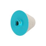 Blue end-cap pool filter cartridge with a white pleated filter element.