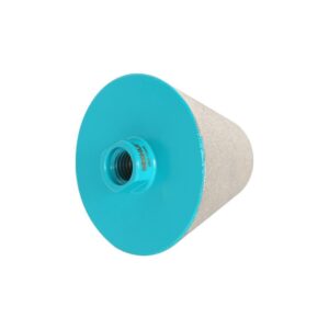 Blue end-cap pool filter cartridge with a white pleated filter element.