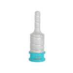 A silver, twisted, spiral drill (bur) with a turquoise plastic base labeled '4 in 1' — a dental drill/bur tool.