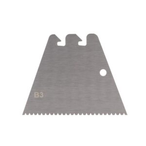 Metal blade with serrated bottom edge, two top notches, and a circular hole on the right; marked B3.