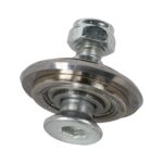Bolt-on metal wheel hub bearing assembly with nut and washer.