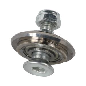 Bolt-on metal wheel hub bearing assembly with nut and washer.