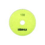 Bright yellow 100-grit sanding disc with a central hole and BiHUI branding (for grinders)