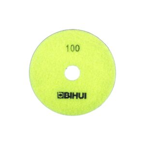 Bright yellow 100-grit sanding disc with a central hole and BiHUI branding (for grinders)