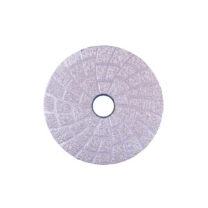 Purple circular abrasive sanding disc with a central hole and radial segmented texture