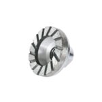 Circular grinding wheel with segmented abrasive rim mounted on a metal shank, used for metal finishing