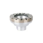 Circular segmented abrasive grinding wheel with a short cylindrical shank for rotary use, used for metal deburring and shaping