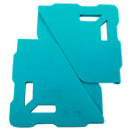 Blue plastic multi‑tool with 6mm markings and various cutouts used for measurement and alignment.