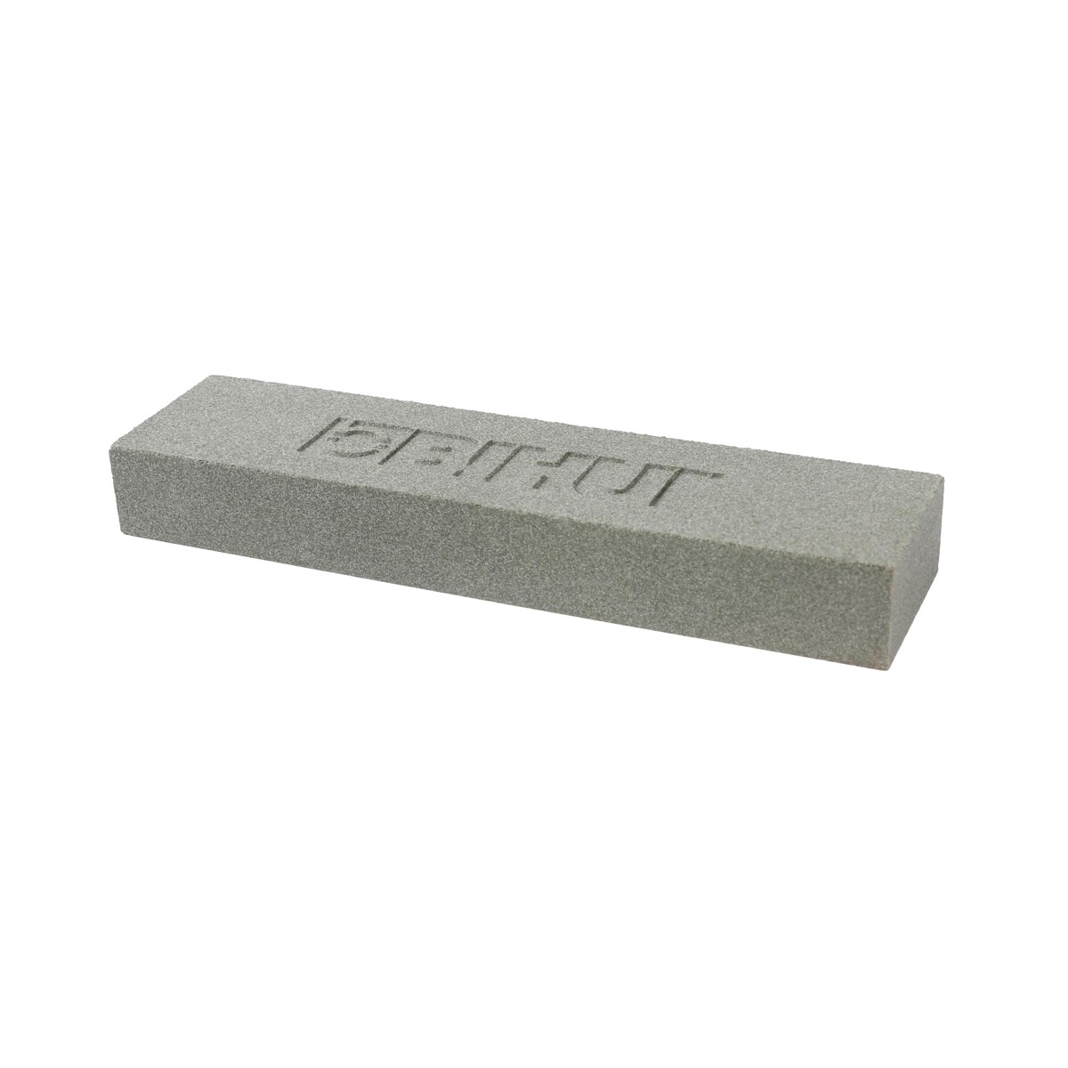 megabudowlany-bihui-ostrzalka-do-tarcz-i-otwornic-200x50x25mm-sklep-budowlany - Mega Budowlany Grey rectangular abrasive sharpening/sanding stone with a rough textured surface and engraved markings on top, shown at an angle