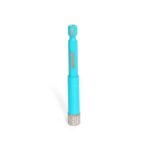 Blue pen‑like object with a cork bottom standing upright on a white background.