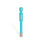Turquoise handheld grinding bit with a cylindrical abrasive tip and a 6 mm marking on the head