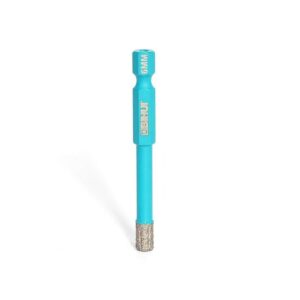 Turquoise handheld grinding bit with a cylindrical abrasive tip and a 6 mm marking on the head
