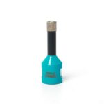 Turquoise diamond-coated grinding burr on a black shank, used for precision shaping in rotary tools.