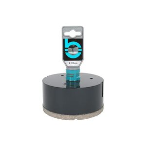115 mm diamond grinding cup wheel with blue mounting arbor for concrete surface grinding, shown with packaging on top.