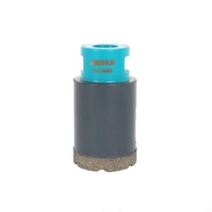 40mm hole saw core drill bit with turquoise top and dark grey body on a white background