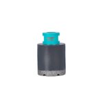 Diamond-coated core drill bit with turquoise adapter on top, suited for masonry or tile drilling on a white background.