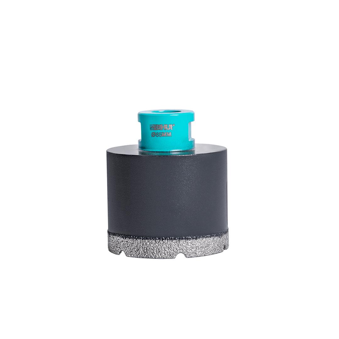 megabudowlany-bihui-otwornica-diamentowa-m14-65mm-sklep-budowlany - Mega Budowlany Cobalt blue arbor atop a black cylindrical hole saw for drilling large holes (Ø65mm)