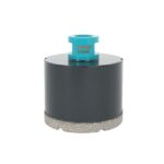 Diamond-coated concrete core drill bit with teal arbor and black body.