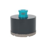 Diamond grinding cup wheel with blue hub on top, used for concrete grinding (segmented abrasive edge at base).