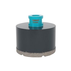 Diamond grinding cup wheel with blue hub on top, used for concrete grinding (segmented abrasive edge at base).