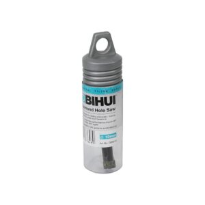 Bihui Diamond Hole Saw in clear plastic case with gray cap, labeled 10 mm insert, showing the packaging and cutting bit inside
