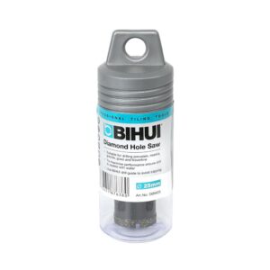 Diamond hole saw by BIHUI, 25mm, in plastic tube packaging with gray cap and label showing 'Diamond Hole Saw'