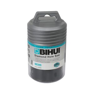 Diamond Hole Saw in gray canister labeled BIHUI, 68mm, for drilling tiles and porcelain surfaces.