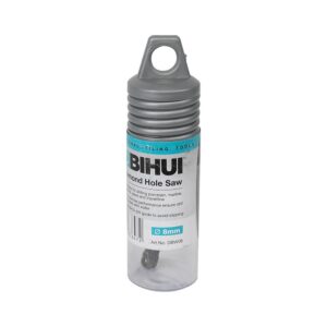 Bihui diamond hole saw in a clear plastic tube with a gray ribbed cap and 8mm size label.