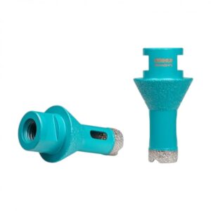 Two turquoise diamond-coated burrs for a rotary tool; one is a cone/grinding bit and the other a cylindrical spindle with diamond tip for material removal