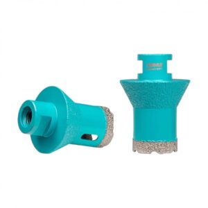 Two turquoise diamond-coated grinding burs for material removal in dental or jewelry work.