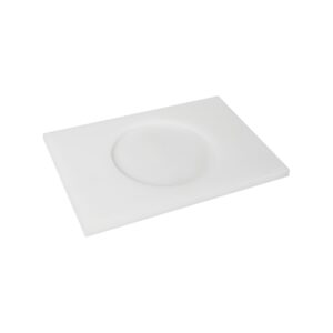 White rectangular plastic card featuring a circular recessed area in the center.
