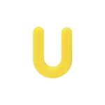 Bright yellow 3D U-shaped object with rounded ends set against a white background