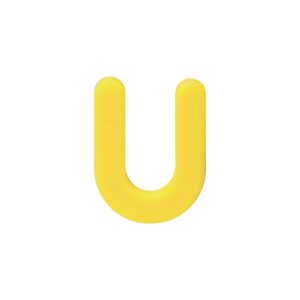 Bright yellow 3D U-shaped object with rounded ends set against a white background