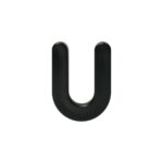 Black U-shaped metal hook with rounded ends on a white background