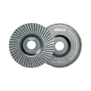 Two BIHUI universal diamond grinding flap wheels, 115 mm diameter, showing abrasive surfaces and central mounting holes.