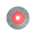 Circular abrasive flap disc with a red center, used for grinding or sanding.
