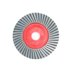 Circular abrasive flap disc with a red center, used for grinding or sanding.