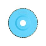 Blue circular abrasive disc with a central mounting hole, viewed face-on for grinding or polishing use.